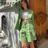 cold weather outfits Amfeov 2024 Spring Summer Office Lady Solid Suits Fashion Streetwear Pockets Shrug Double Breasted Blazers+Zipper Sashes Shorts