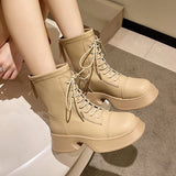 Amfeov Thick Soled Solid Color Women Boots 2024 Style Back Zipper Fashion Boots Women Trend Versatile Personality Chelsea Boots Women