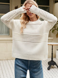 christmas outfit Amfeov Long Sleeves Loose Hollow Solid Color Round-Neck Knitwear Pullovers Sweater Tops