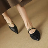 Amfeov Leather Toe Slippers Women's Flat Bottom 2024 New Summer Wear Versatile Fashion Pointy Toe Lazy Mule Slippers   Slippers Women