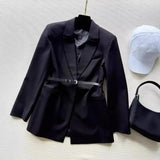 cold weather outfits Amfeov Slimming Lapel Stylish Leather Belt Fitted Western-Style Suit Jacket For Women New Arrival Autumn 2024 High-Quality Southern Oil