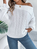 christmas outfit Amfeov Long Sleeves Loose Asymmetric Solid Color Split-Joint One-Shoulder Pullovers Sweater Tops