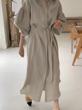 Amfeov Lapel Loose Balloon Sleeve Shirt Dress