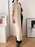 christmas outfit Amfeov Original Loose Solid Color Split-Front Sweater Dress