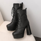 cold weather outfits Amfeov Female Boots Toe Ultrahigh Heels 12.5cm Platform 3.5cm Lace Up Big Size 49 50 Fashion Women Booty