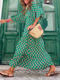 Amfeov Hot Green Printed Vacation Loose Maxi Dresses