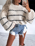 christmas outfit Amfeov Loose Puff Sleeves Split-Joint Round-Neck Sweater Tops