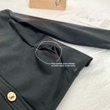 cold weather outfits Amfeov Temple Mannington Dark Pu Gold Buckle Black Leather Jacket Women's Casual Cool Motorcycle Cropped Leather Jacket Loose Fit Autum