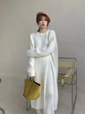 Amfeov Side Slit Loose Long Knitted Sweater Dress