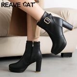 cold weather outfits Amfeov Female Ankle Boots Round Toe Block Heels Ultrahigh 15cm Platform 1.5cm 45 46 Mature Bota