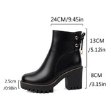 cold weather outfits Amfeov Classic Women Ankle Boots Round Toe Chunky Heels 8cm Platform 2.5cm Lace Up 42 43 Leisure Daily Bota