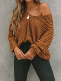 christmas outfit Amfeov Long Sleeves Loose Solid Color V-Neck Knitwear Pullovers Sweater Tops