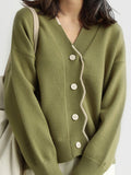 christmas outfit Amfeov Casual Loose Long Sleeves Buttoned Contrast Color V-Neck Cardigan Tops