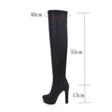 cold weather outfits Amfeov Shoes Ultra High Heel over knee boots black  white platform booties BIg size 34- 48