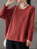 christmas outfit Amfeov Artistic Retro Loose Long Sleeves Jacquard Solid Color Round-Neck Sweater Tops