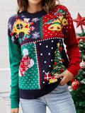 christmas outfit Amfeov Long Sleeves Loose Contrast Color Round-Neck Pullovers Sweater Tops