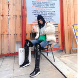 cold weather outfits Amfeov Womans Thigh Boots Snow Shoes Thick Heels Slip On Big Size 42 43 Plush Furry Waterproof Booty Concise