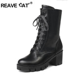 cold weather outfits Amfeov Ankle Boots Women Platform Shoes Rubber Lace Up Black Autumn Chunky Boots big size 46