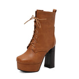 cold weather outfits Amfeov Female Boots Toe Ultrahigh Heels 12.5cm Platform 3.5cm Lace Up Big Size 49 50 Fashion Women Booty