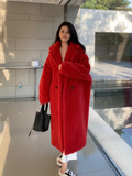 cold weather outfits Amfeov 2024 New Women's Fashionable Loose-fit Extended Teddy Bear Coat Thickened Warm Leather Jacket Autumn/winter