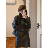 cold weather outfits Amfeov Vintage American Style Leather Jacket And Skirt Set Two-Piece Autumn/Winter Outfit Coordination Complete Set Women's Fashion