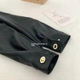 cold weather outfits Amfeov Temple Mannington Dark Pu Gold Buckle Black Leather Jacket Women's Casual Cool Motorcycle Cropped Leather Jacket Loose Fit Autum