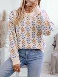 christmas outfit Amfeov Long Sleeves Loose Knitted Flower Split-Joint Round-Neck Pullovers Sweater Tops