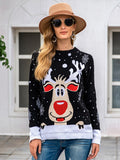 christmas outfit Amfeov Casual Loose Long Sleeves Printed Round-Neck Sweater Tops