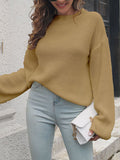 christmas outfit Amfeov Long Sleeves Loose Hollow Solid Color Split-Joint Round-Neck Sweater