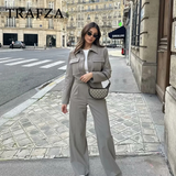 cold weather outfits Amfeov 2024 Spring Summer Casual Women Solid Suits Fashion Streetwear Pockets Turn-down Collar Short Jackets+Chic Wide leg pants