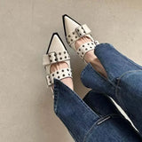 Amfeov Slingback Shoes Gothic Chunky Heels Women's Pumps Rivet Street Style Medium Heel Punk Vintage Casual Sandals Spring Summer 2024