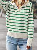 christmas outfit Amfeov Long Sleeves Loose Split-Joint Striped Lapel Sweater Tops