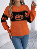 christmas outfit Amfeov Long Sleeves Loose Contrast Color Split-Joint Round-Neck Pullovers Sweater Tops