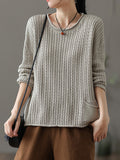 christmas outfit Amfeov Artistic Retro Loose Long Sleeves Jacquard Solid Color Round-Neck Sweater Tops