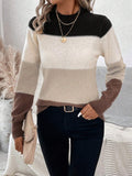 christmas outfit Amfeov Long Sleeves Contrast Color Round-Neck Pullovers Sweater Tops