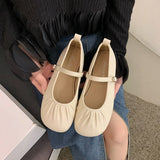 Amfeov 2024 Autumn Women Flat Shoes Fashion Pleated Round Toe Shallow Slip on Ballet Shoes Flat Heel  Soft Ballerina Mary Jane Shoes