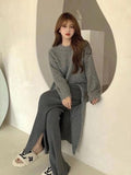 Amfeov Side Slit Loose Long Knitted Sweater Dress