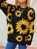 christmas outfit Amfeov Long Sleeves Loose Contrast Color Knitted Flower Split-Joint Round-Neck Pullovers Sweater Tops