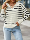 christmas outfit Amfeov Long Sleeves Loose Split-Joint Striped Lapel Sweater Tops