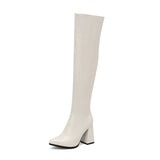 cold weather outfits Amfeov Sexy Thigh Boots Women Pointed Toe Block Heels 10cm Size 47 48 49 50 Party Soft Female Stretch Booties