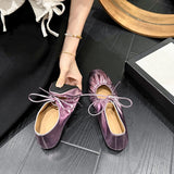 Amfeov Ballet flats women   Leather Shoe Women Narrow Band Silver Flats Bling Bling Gold Round Toe 2024 Spring Footwear