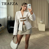 cold weather outfits Amfeov 2024 Spring Summer Casual Belt Women Jackets Fashion Vintage Solid V Neck Chic Slim Coats Streetwear Female Outwears