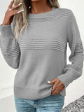 christmas outfit Amfeov Long Sleeves Loose Solid Color Split-Joint Round-Neck Pullovers Sweater Tops