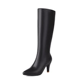 cold weather outfits Amfeov Women Knee High Boots Pointed Toe Small Heels 8.5cm Size 45 46 47 Fashion Sexy Party Female Booties