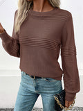 christmas outfit Amfeov Long Sleeves Loose Solid Color Split-Joint Round-Neck Pullovers Sweater Tops