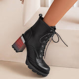 cold weather outfits Amfeov Ladies Booties Round Toe High Block Heels 9cm Lace Up Platform 2.5cm Concise 43 44 Party Female Shoes S4562