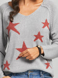 christmas outfit Amfeov Long Sleeves Loose Split-Joint V-Neck Pullovers Sweater Tops