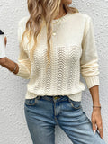 christmas outfit Amfeov Long Sleeves Loose Hollow Solid Color Round-Neck Pullovers Sweater Tops