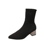 Amfeov 2024 Trend Fashion Winter Stretch Knitted Women Ankle Boots Black Heels Femme Pointed Sock Shoe Women's Shoes with Heel