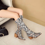 cold weather outfits Amfeov 2020 Cowboy boots Knee high print Pointed toe heel Brand women boots wedges shoes Big size 44